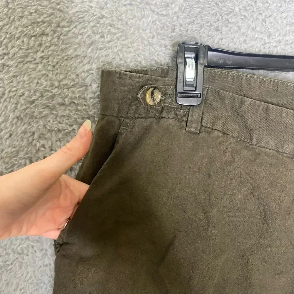Banana Republic army green linen blend cropped pants loose lightweight 14